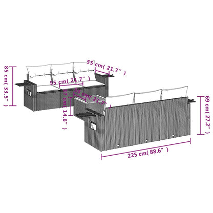 Set Divani da Giardino 7 pz con Cuscini Grigio in Polyrattan | homemem39