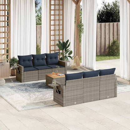 Set Divani da Giardino 7 pz con Cuscini Grigio in Polyrattan | homemem39