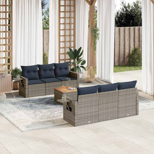 Set Divani da Giardino 7 pz con Cuscini Grigio in Polyrattan | homemem39