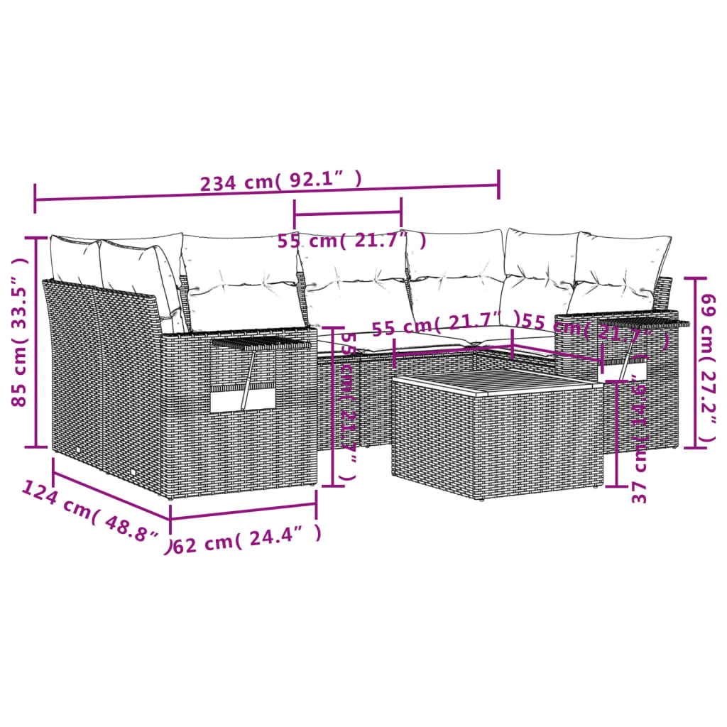 Set Divani da Giardino con Cuscini 7pz Nero Polyrattan - homemem39