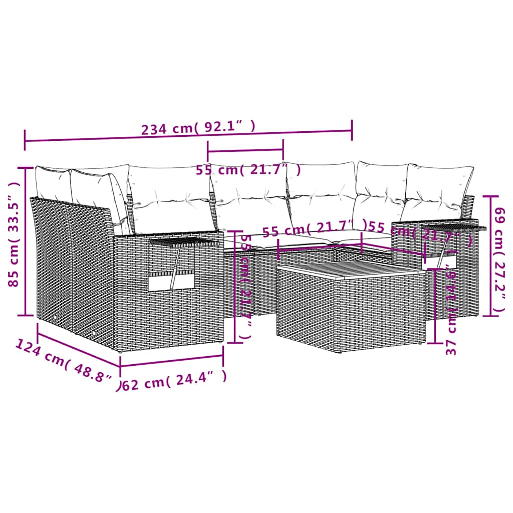 Set Divani da Giardino 7 pz con Cuscini Nero in Polyrattan | homemem39