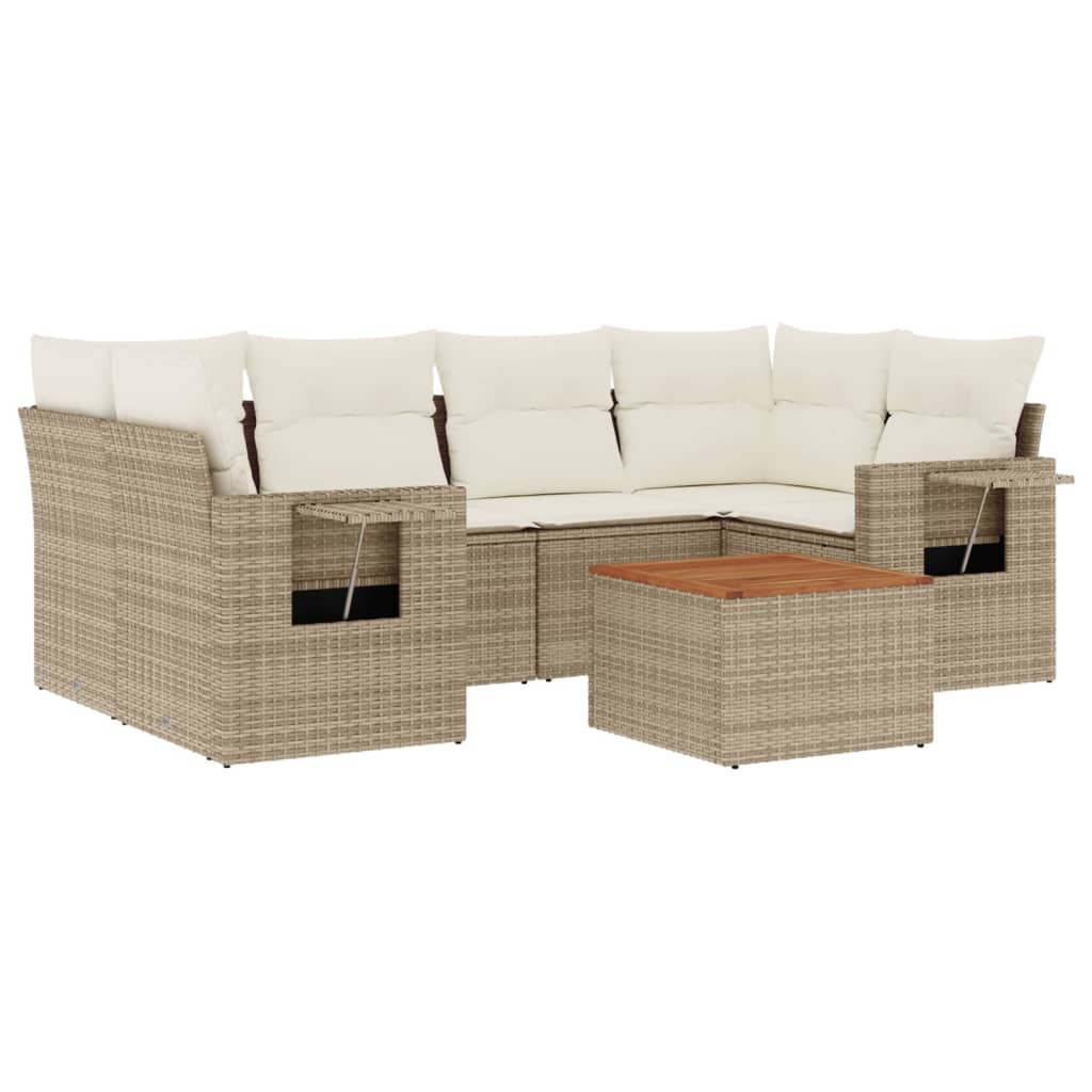 Set Divani da Giardino 7 pz con Cuscini Beige in Polyrattan - homemem39