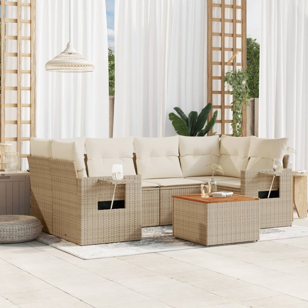 Set Divani da Giardino 7 pz con Cuscini Beige in Polyrattan - homemem39