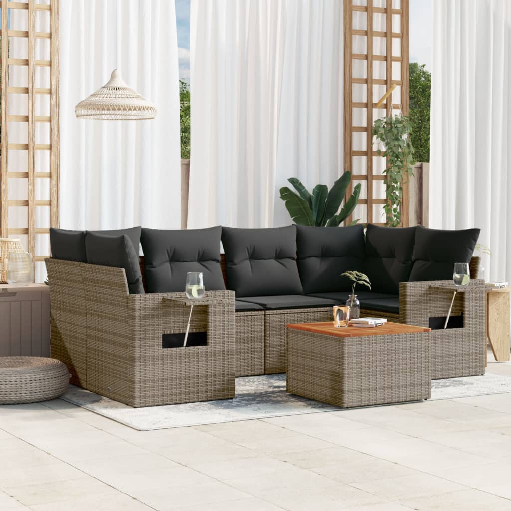 Set Divani da Giardino 7 pz con Cuscini Grigio in Polyrattan - homemem39