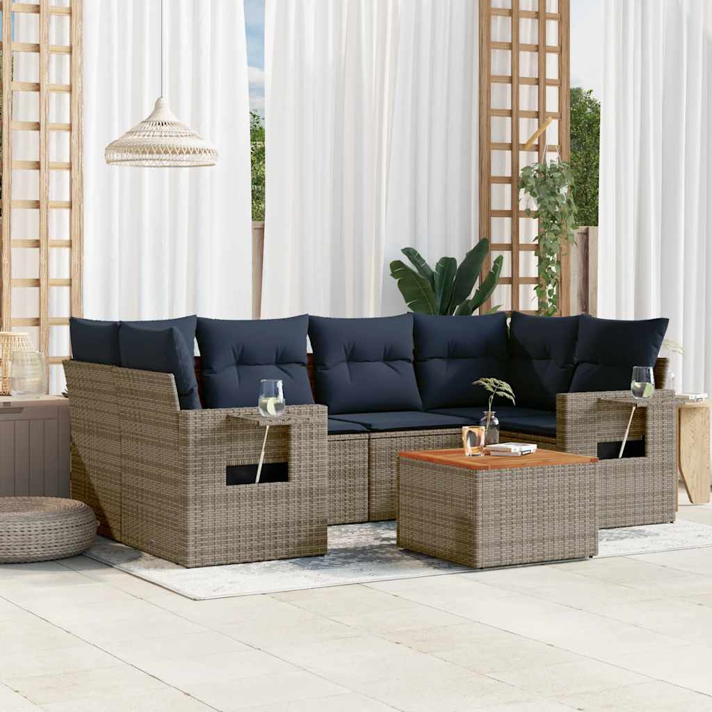 Set Divani da Giardino 7 pz con Cuscini Grigio in Polyrattan | homemem39