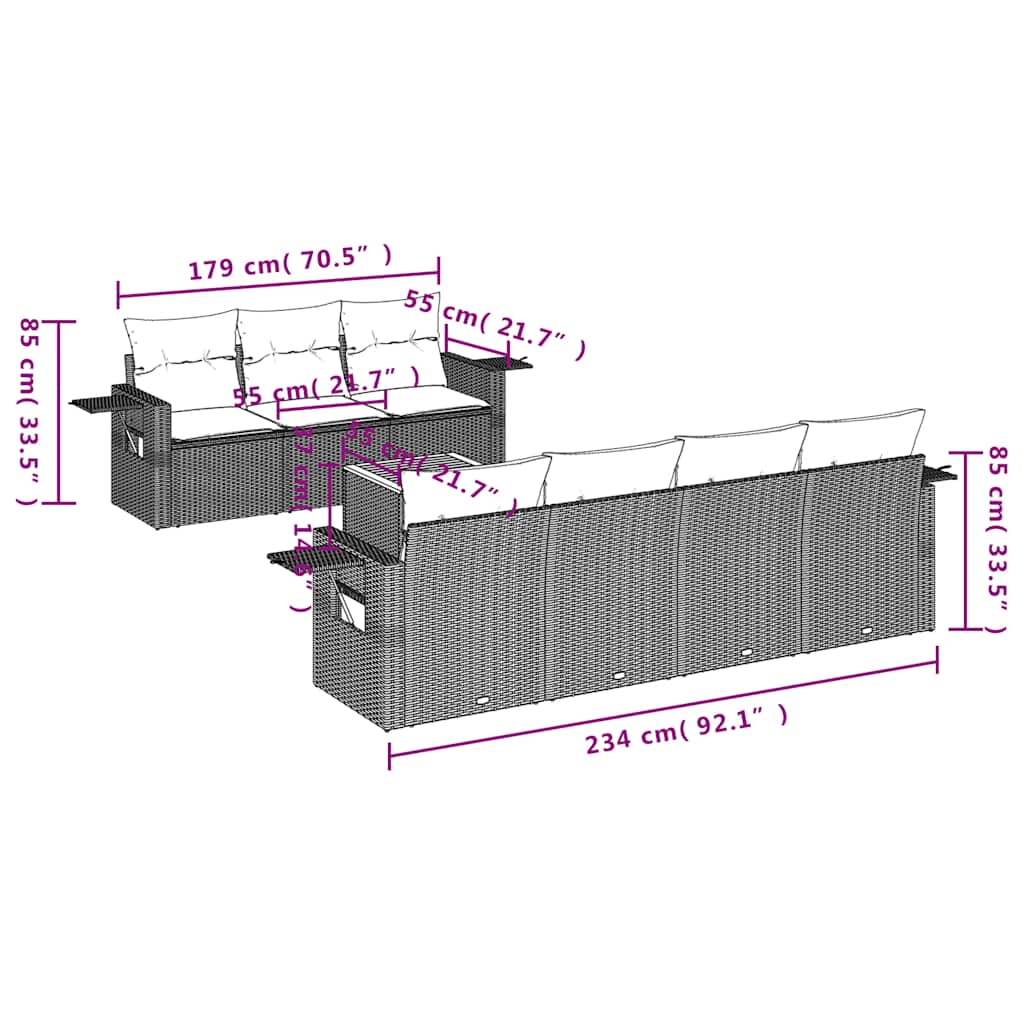 Set Divani da Giardino 8 pz con Cuscini Nero in Polyrattan | homemem39