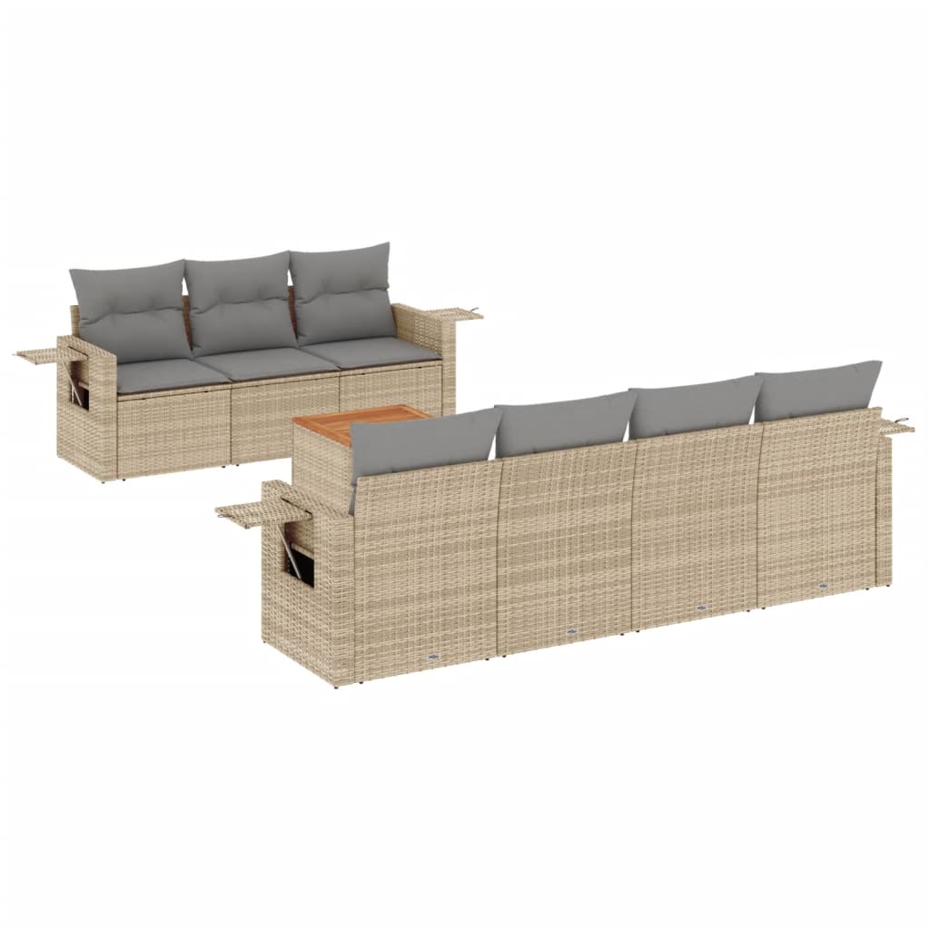 Set Divano da Giardino 8 pz con Cuscini Beige in Polyrattan - homemem39