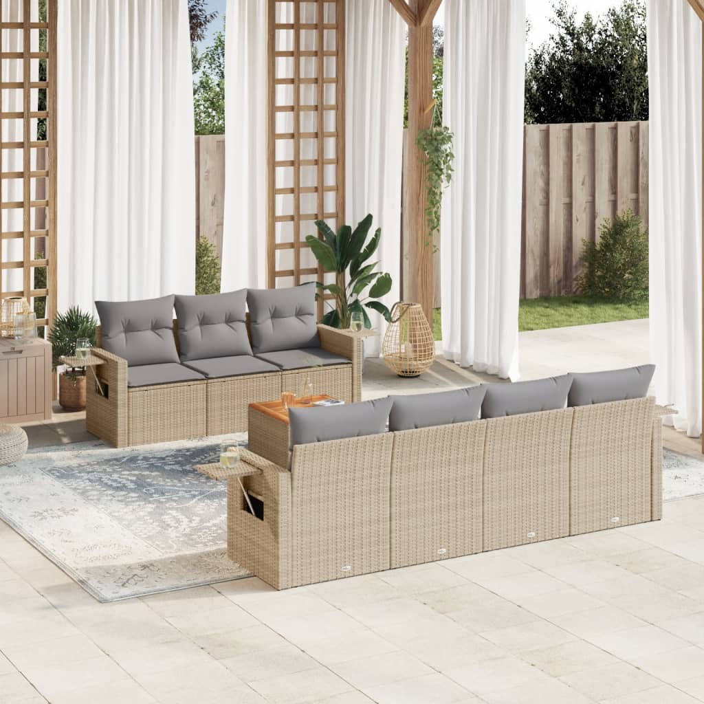 Set Divano da Giardino 8 pz con Cuscini Beige in Polyrattan - homemem39