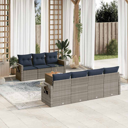Set Divani da Giardino 8 pz con Cuscini Grigio in Polyrattan | homemem39