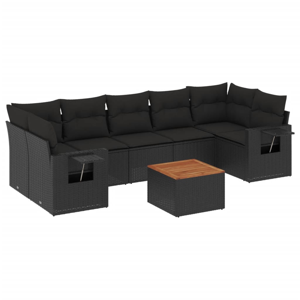 Set Divani da Giardino con Cuscini 8 pz Nero in Polyrattan - homemem39