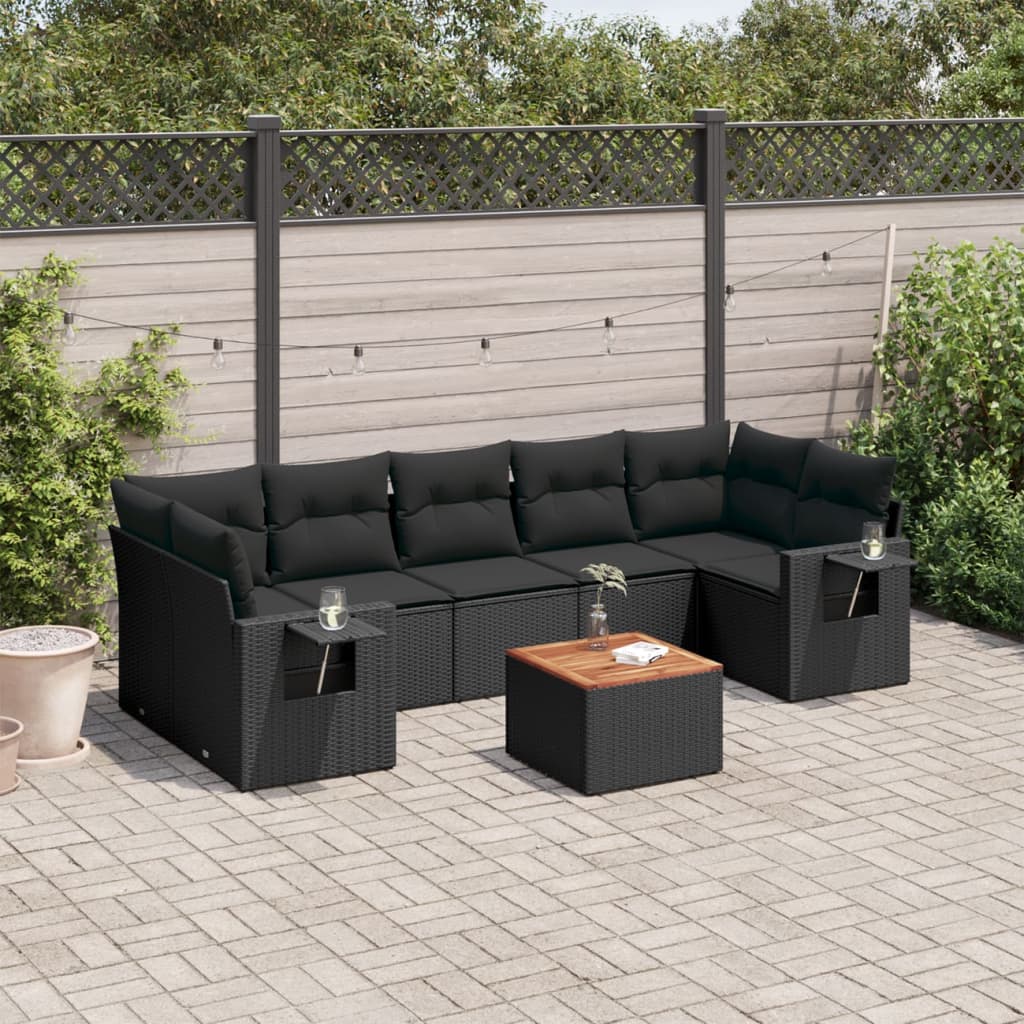 Set Divani da Giardino con Cuscini 8 pz Nero in Polyrattan - homemem39