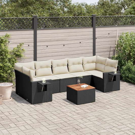 Set Divani da Giardino con Cuscini 8 pz Nero in Polyrattan - homemem39