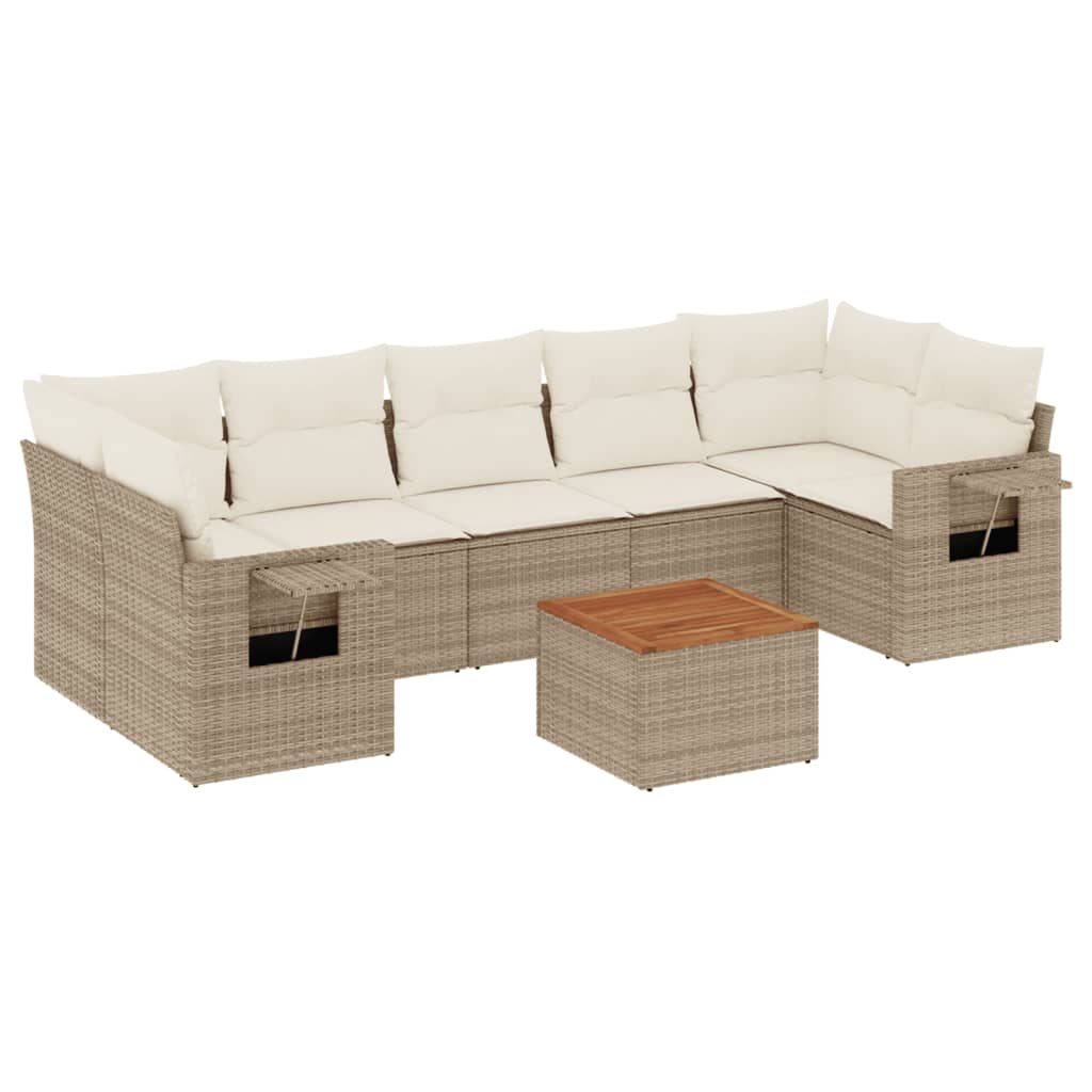 Set Divano da Giardino 8 pz con Cuscini Beige in Polyrattan - homemem39