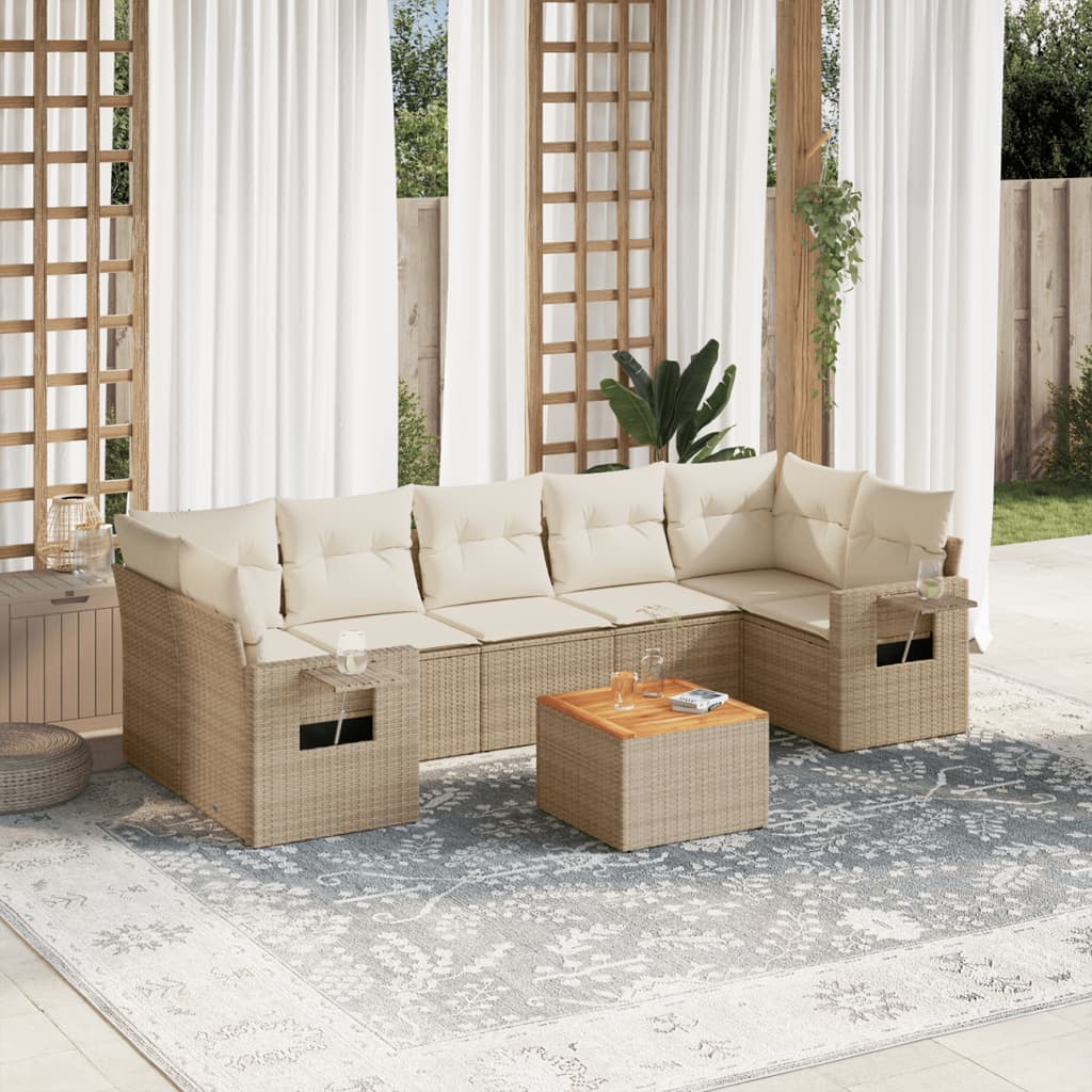 Set Divano da Giardino 8 pz con Cuscini Beige in Polyrattan - homemem39