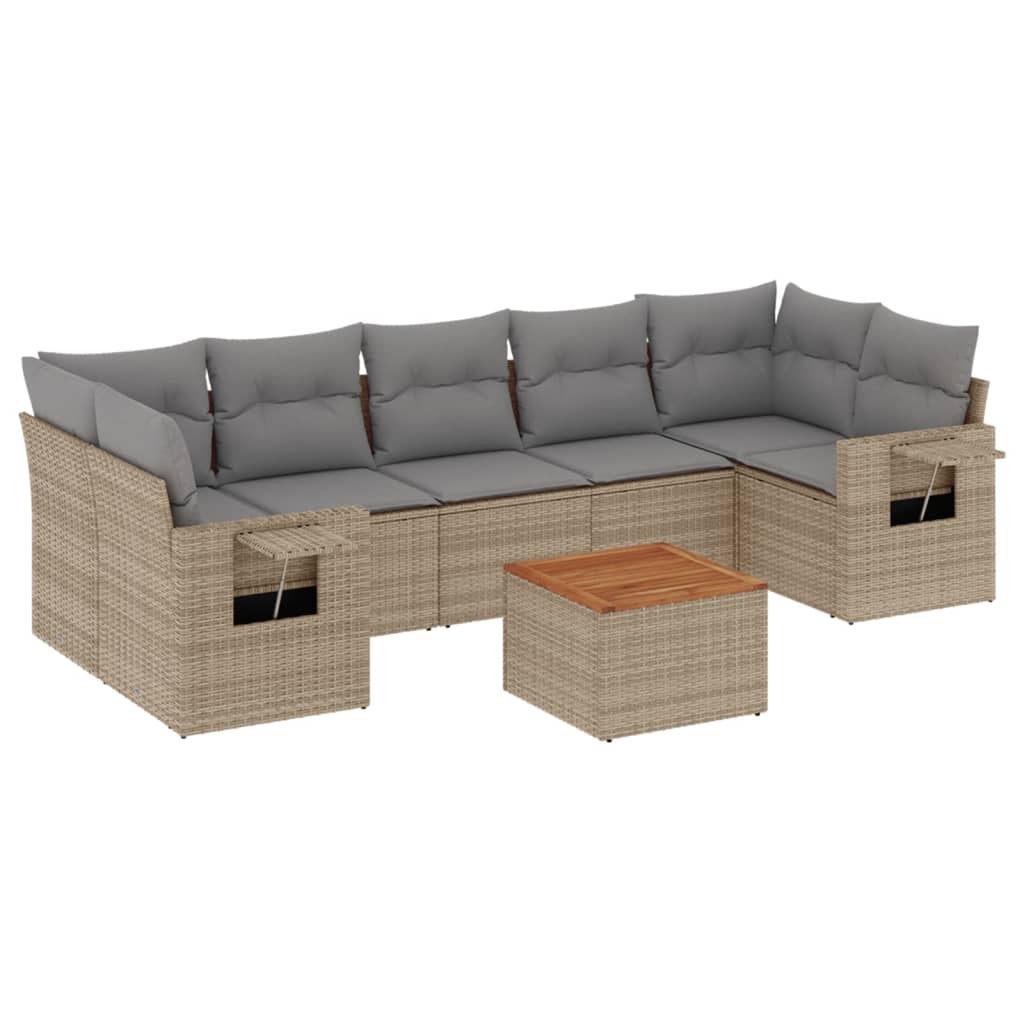 Set Divano da Giardino 8 pz con Cuscini Beige in Polyrattan - homemem39