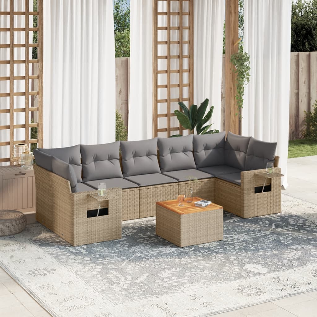 Set Divano da Giardino 8 pz con Cuscini Beige in Polyrattan - homemem39