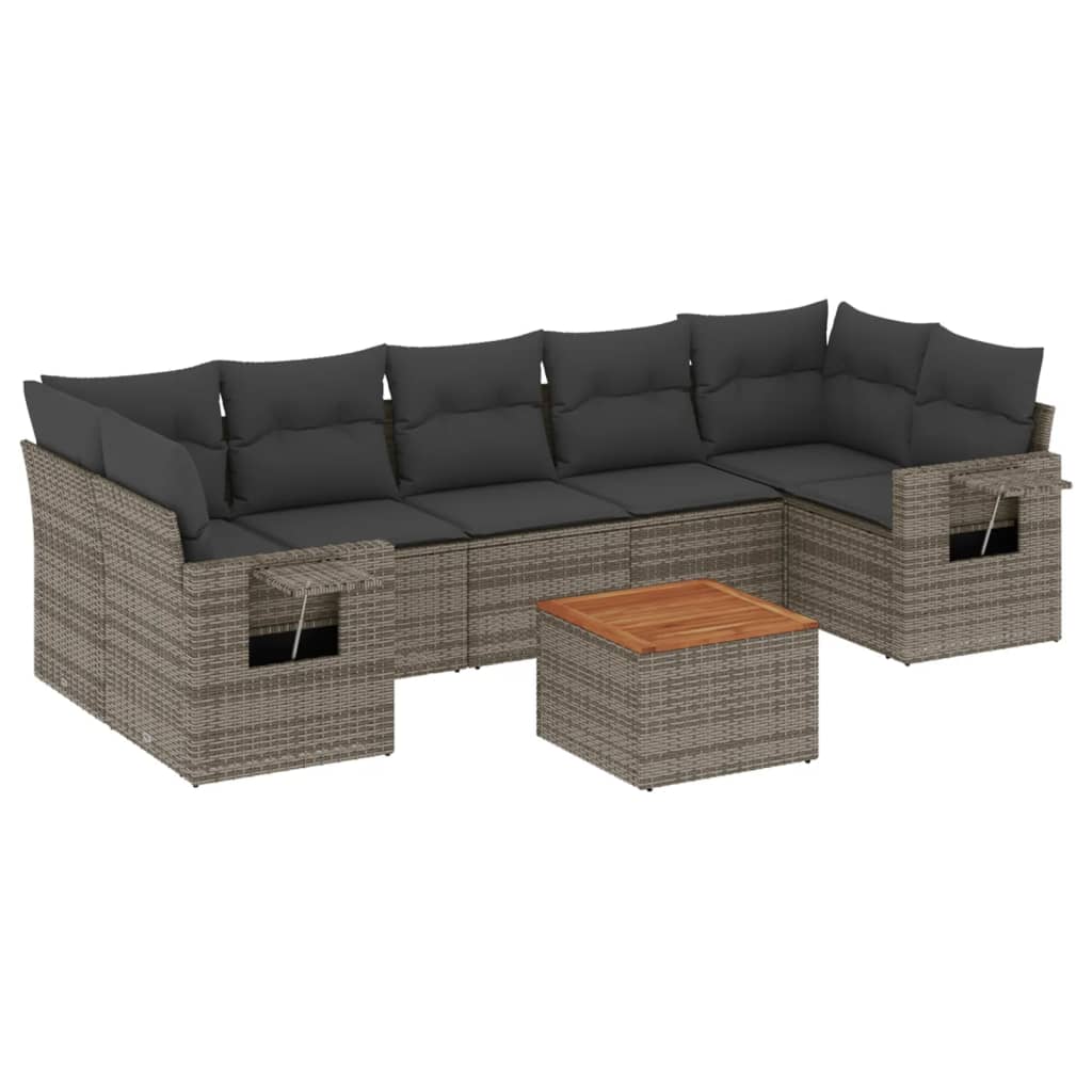 Set Divano da Giardino 8 pz con Cuscini Grigio in Polyrattan - homemem39