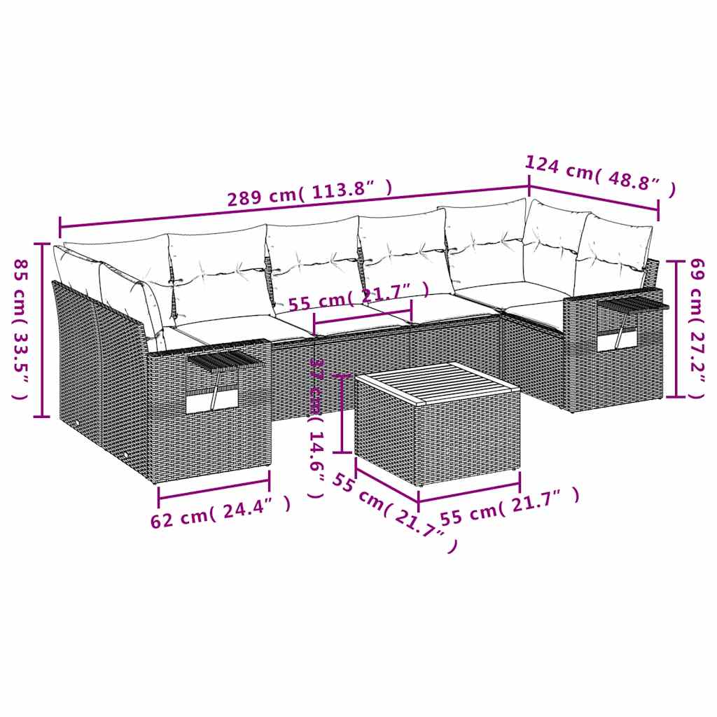 Set Divani da Giardino 8 pz con Cuscini Grigio in Polyrattan | homemem39