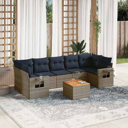 Set Divani da Giardino 8 pz con Cuscini Grigio in Polyrattan | homemem39