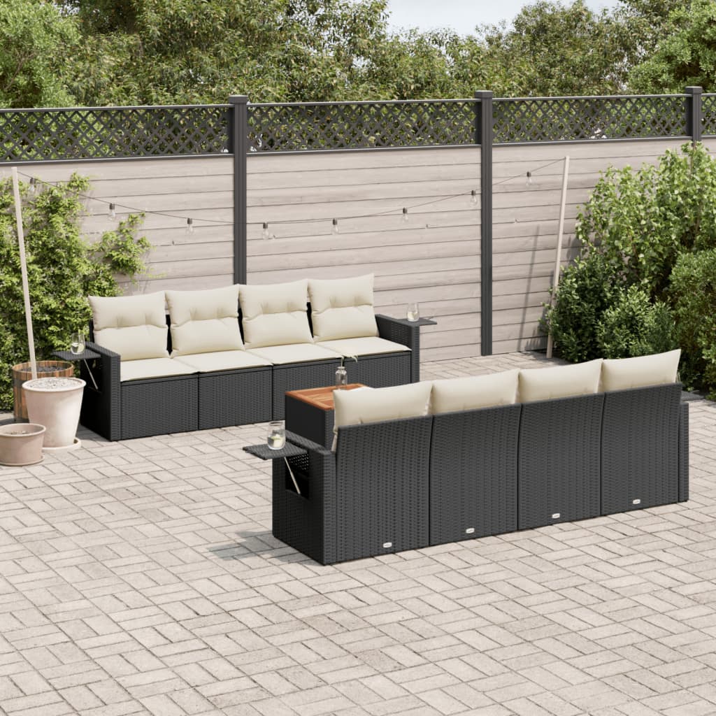 Set Divani da Giardino 9 pz con Cuscini Nero in Polyrattan - homemem39