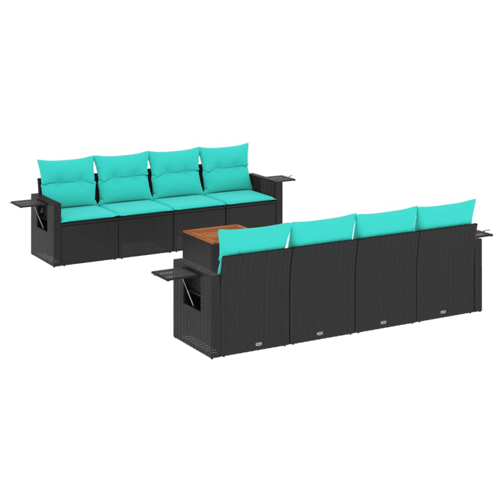 Set Divani da Giardino 9 pz con Cuscini Nero in Polyrattan | homemem39