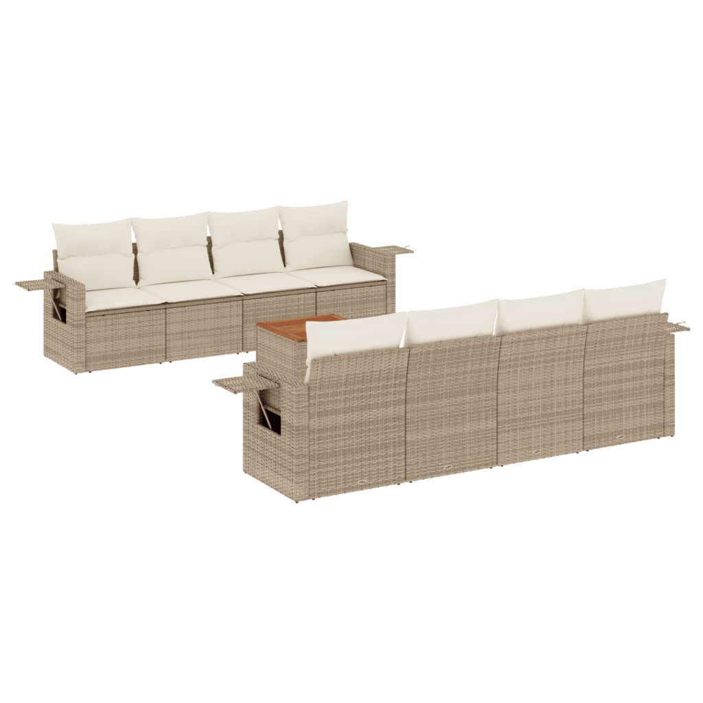 Set Divano da Giardino 9 pz con Cuscini Beige in Polyrattan - homemem39