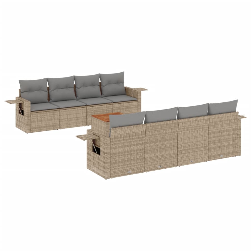 Set Divano da Giardino 9 pz con Cuscini Beige in Polyrattan - homemem39