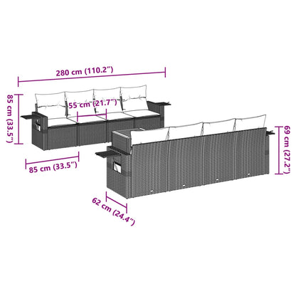 Set Divano da Giardino 9 pz con Cuscini Grigio in Polyrattan - homemem39