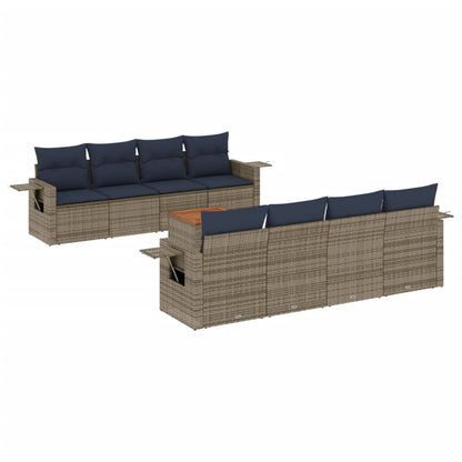 Set Divani da Giardino 9 pz con Cuscini Grigio in Polyrattan | homemem39