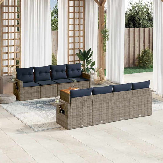 Set Divani da Giardino 9 pz con Cuscini Grigio in Polyrattan | homemem39