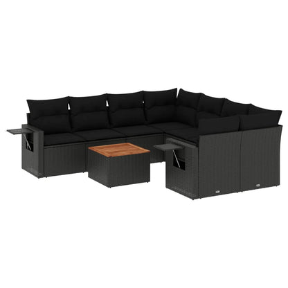 Set Divani da Giardino 9 pz con Cuscini Nero in Polyrattan - homemem39