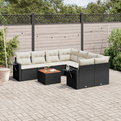 Set Divani da Giardino 9 pz con Cuscini Nero in Polyrattan - homemem39