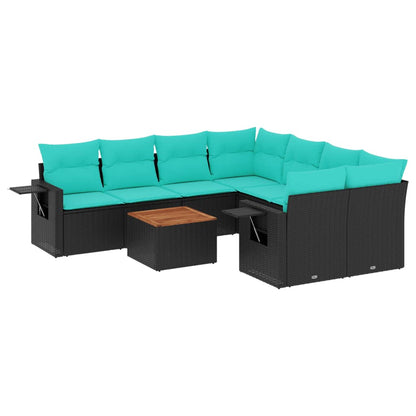 Set Divani da Giardino 9 pz con Cuscini Nero in Polyrattan | homemem39