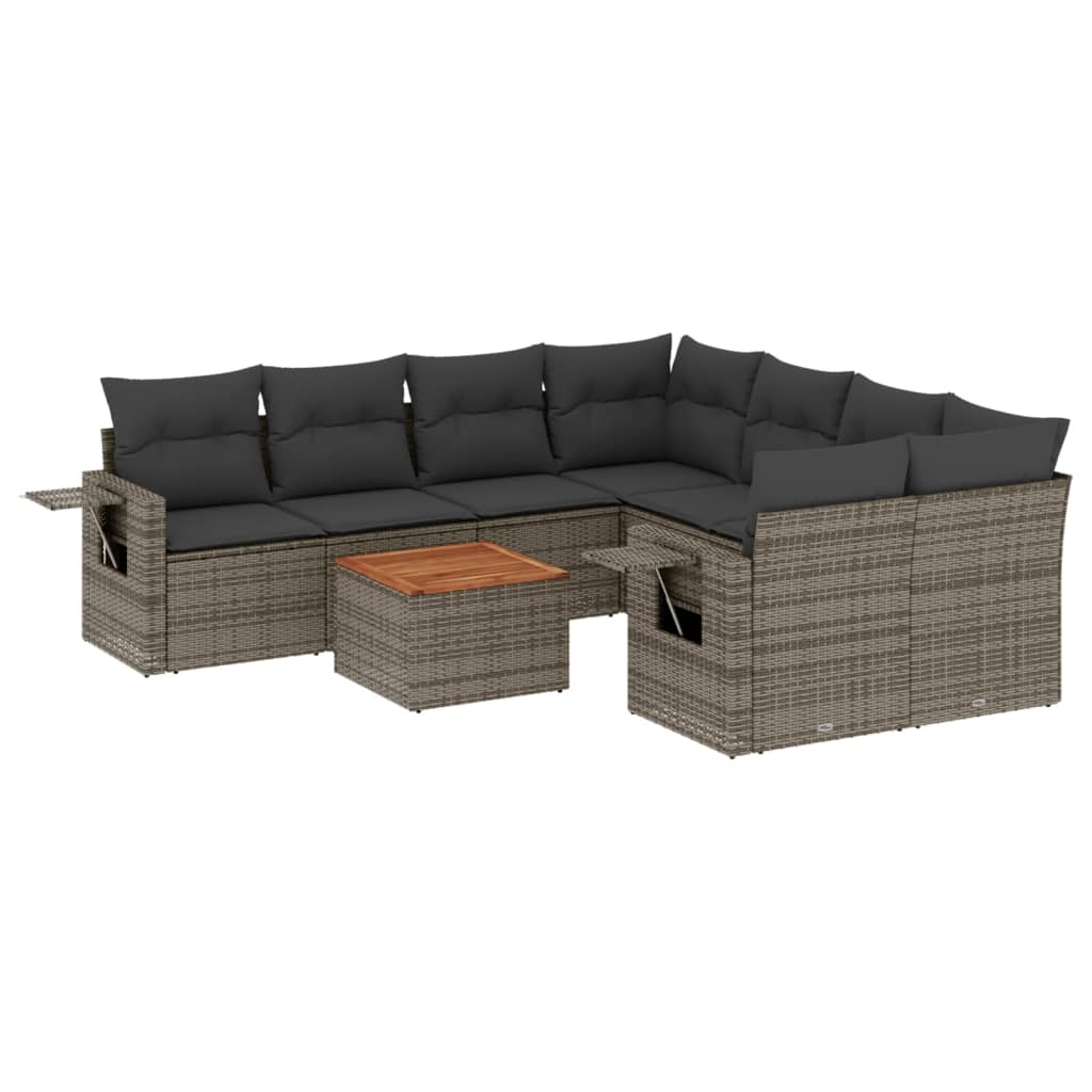 Set Divano da Giardino 9 pz con Cuscini Grigio in Polyrattan - homemem39