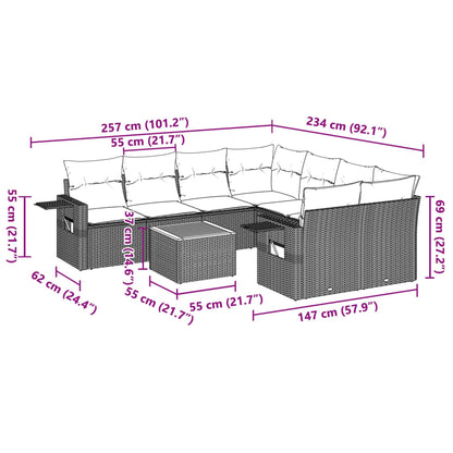 Set Divano da Giardino 9 pz con Cuscini Grigio in Polyrattan - homemem39