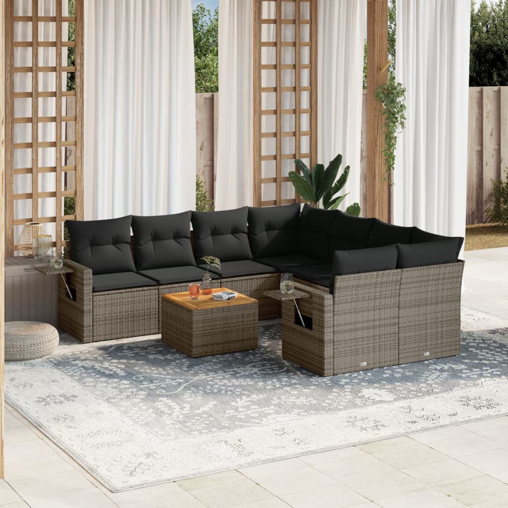 Set Divano da Giardino 9 pz con Cuscini Grigio in Polyrattan - homemem39