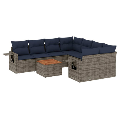 Set Divani da Giardino 9 pz con Cuscini Grigio in Polyrattan | homemem39