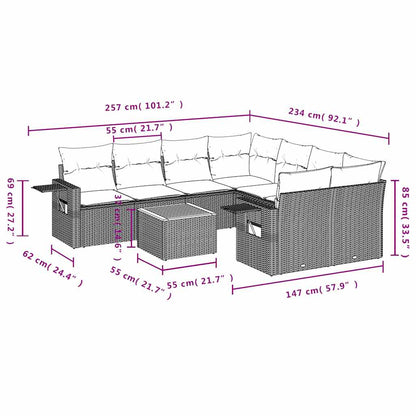 Set Divani da Giardino 9 pz con Cuscini Grigio in Polyrattan | homemem39