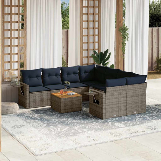 Set Divani da Giardino 9 pz con Cuscini Grigio in Polyrattan | homemem39