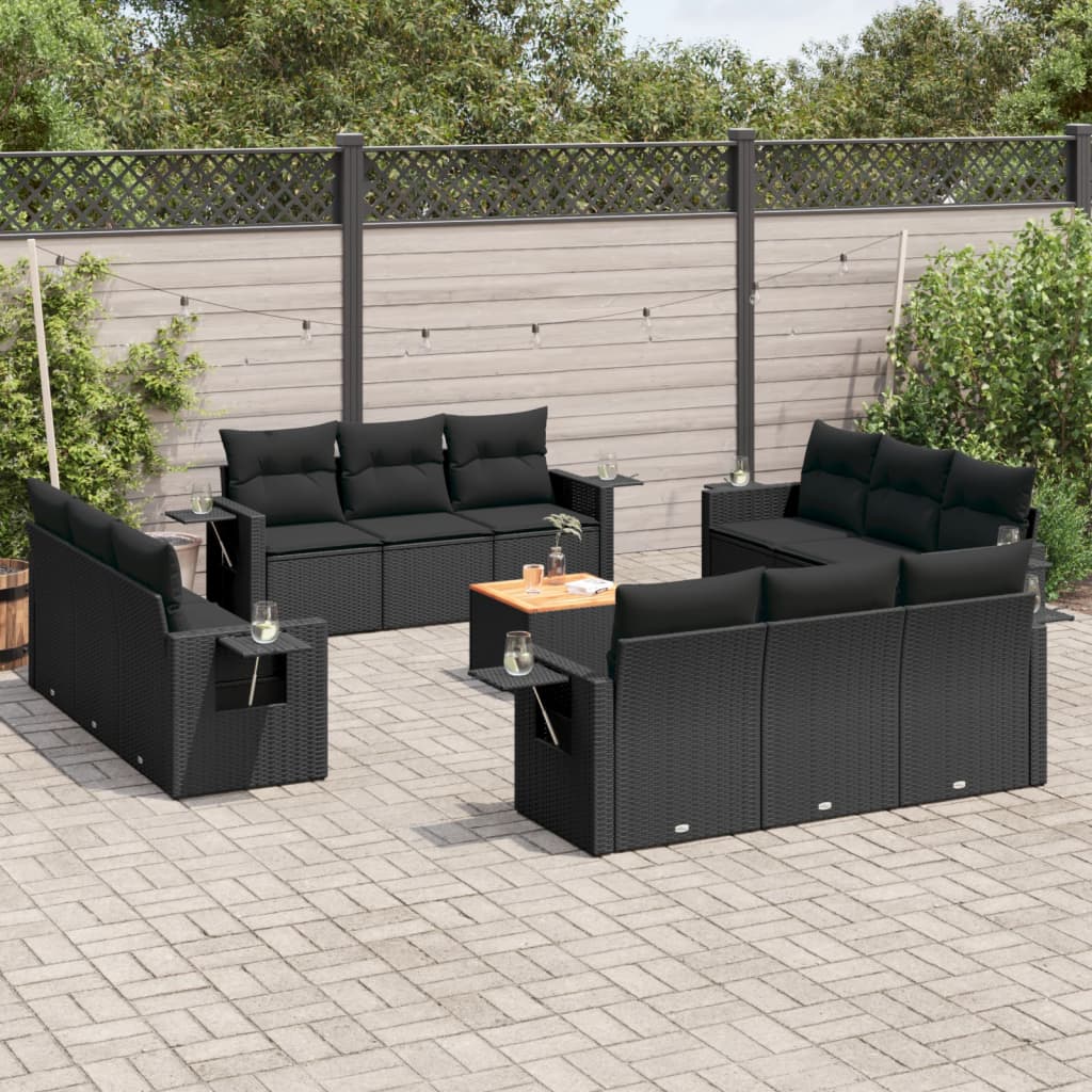 Set Divani da Giardino 13pz con Cuscini Nero in Polyrattan - homemem39