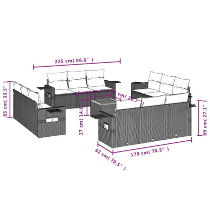 Set Divani da Giardino 13pz con Cuscini Nero in Polyrattan - homemem39