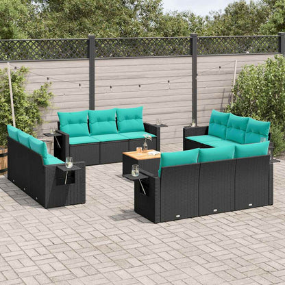 Set Divani da Giardino 13 pz con Cuscini Nero in Polyrattan | homemem39