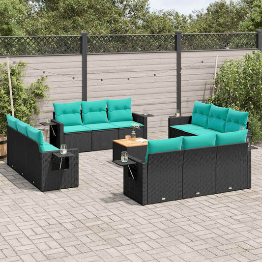 Set Divani da Giardino 13 pz con Cuscini Nero in Polyrattan | homemem39