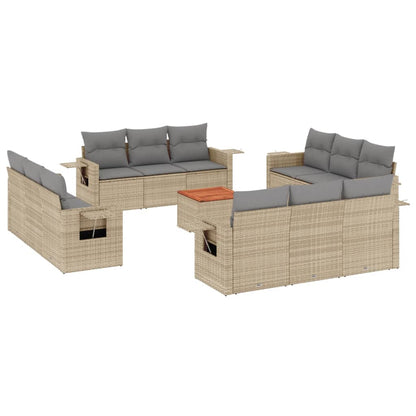 Set Divano da Giardino 13 pz con Cuscini Beige in Polyrattan - homemem39