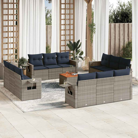 Set Divani da Giardino 13 pz con Cuscini Grigio in Polyrattan | homemem39