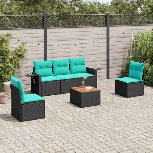 Set Divani da Giardino 6 pz con Cuscini Nero in Polyrattan | homemem39