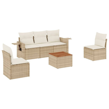 Set Divano da Giardino 6 pz con Cuscini Beige in Polyrattan - homemem39