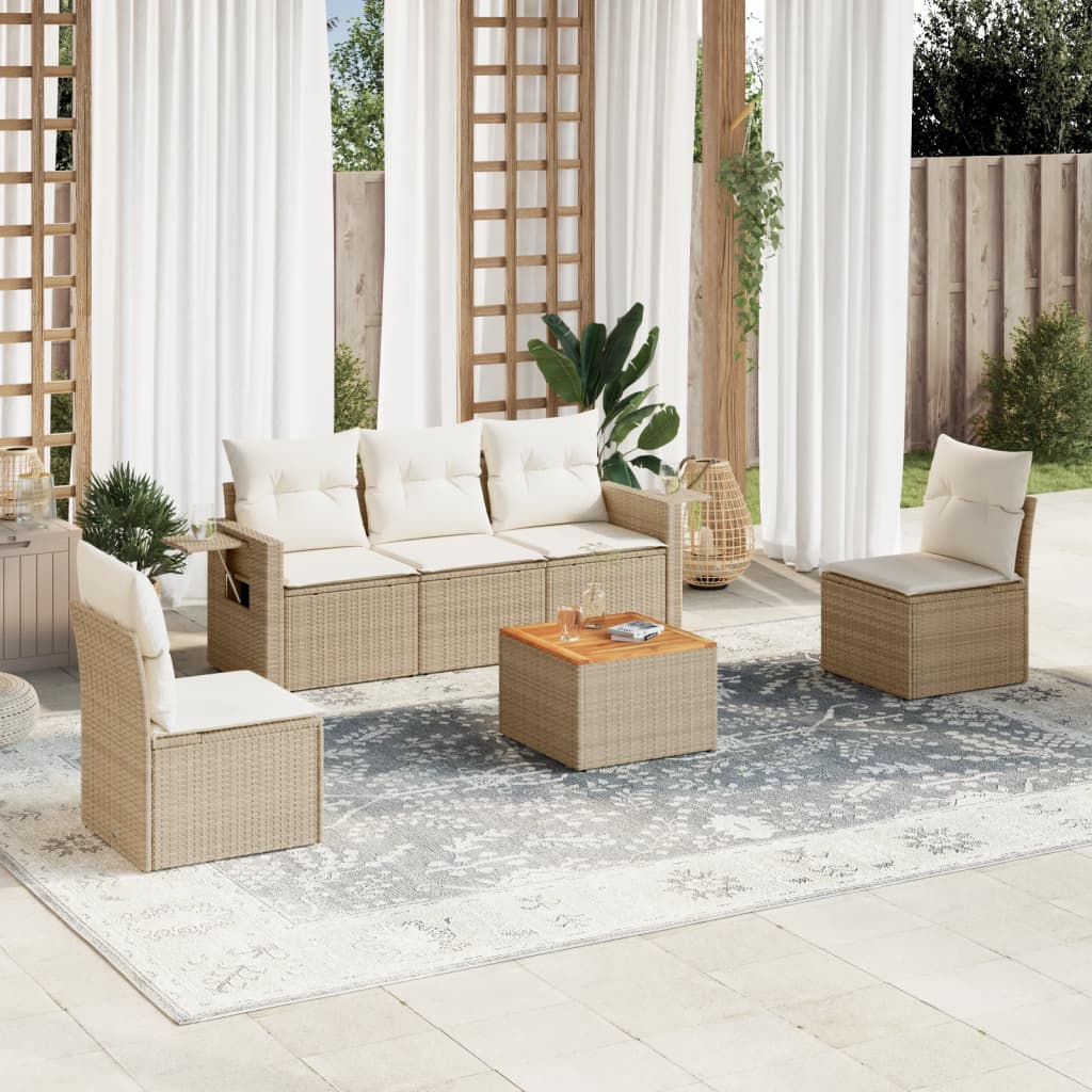 Set Divano da Giardino 6 pz con Cuscini Beige in Polyrattan - homemem39