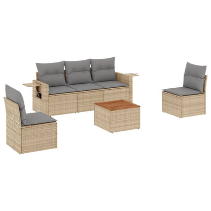 Set Divano da Giardino 6 pz con Cuscini Beige in Polyrattan - homemem39