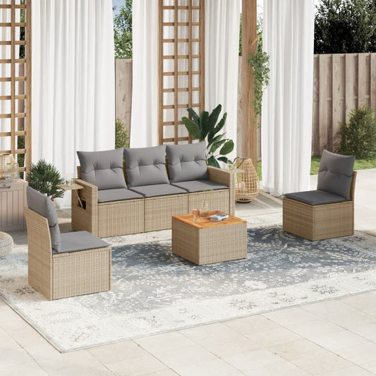 Set Divano da Giardino 6 pz con Cuscini Beige in Polyrattan - homemem39